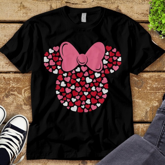 Disney Minnie Mouse Icon Pink Hearts Valentine's Day Unisex Tee Adult T-shirt - Picture 1 of 2